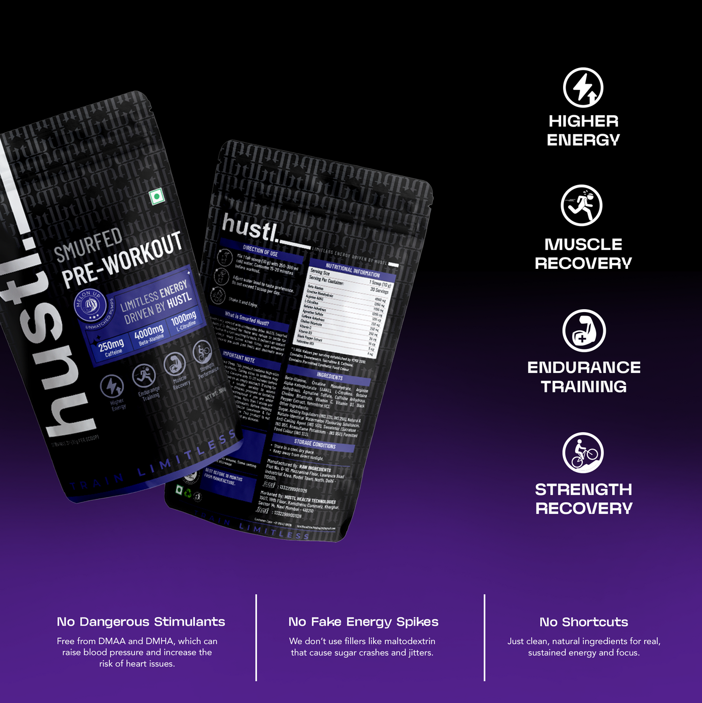 HUSTL Smurfed Pre-Workout | Watermelon | 300 g | 30 Servings